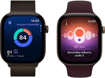 Apple Watch Series 12, ตัวเรือนอะลูมิเนียม, สีบรอนซ์เข้ม, กราฟวงกลมคะแนนการนอนหลับ, Digital Crown, สายแบบ Milanese Loop, สีบรอนซ์เข้ม