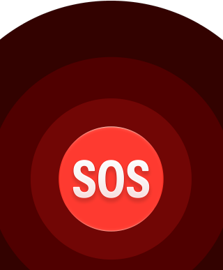 ไอคอน SOS ฉุกเฉิน, วงกลมสีแดงที่ซ้อนกันหลายชั้นซึ่งมีตัวอักษร SOS สีขาวอยู่ตรงกลาง