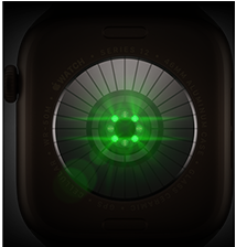 ด้านหลังของ Apple Watch Series 12, ตัวเรือนอะลูมิเนียม, สีบรอนซ์เข้ม, เซ็นเซอร์ทรงกลมหลายตัวพร้อมแสง LED สีเขียวส่องสว่าง, ภายนอกด้านซ้าย, Digital Crown, สายแบบ Sport Band, สีเขียวมะกอก