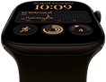 Apple Watch Series 12, ตัวเรือนอะลูมิเนียม, สีบรอนซ์เข้ม, หน้าปัดนาฬิกาโมดูลาร์, กลไกหน้าปัด ได้แก่ วันและวันที่, การออกกำลังกาย, วงแหวนกิจกรรม, Apple Music, ภายนอกด้านขวา, Digital Crown, สายแบบ Sport Band, สีเขียวมะกอก
