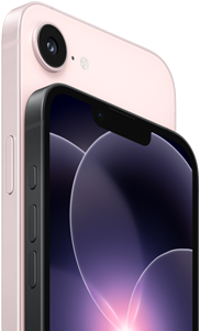 iPhone 17e, ภายนอกด้านข้างและด้านหลังในแนวนอน, สีชมพูอ่อน, iPhone 17e, ภายนอกด้านข้างและด้านหน้าในแนวนอน, สีดำ