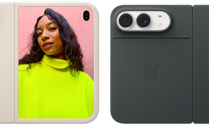 iPhone Duo, พับปิดอยู่, จอภาพภายนอกแสดงการแจ้งเตือน Siri AI ที่ระบุการอัปเดตปฏิทิน